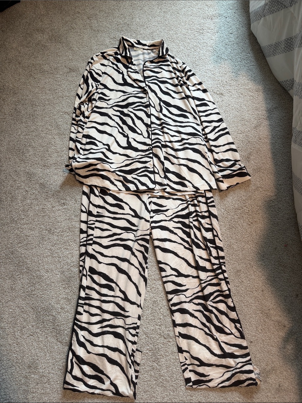Mason grey Zebra-Stripe Pajama Set - Black & Cream